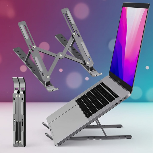 A portable, adjustable steel laptop stand