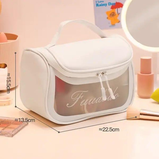 White Makeup Bag with Transparent Front Panel