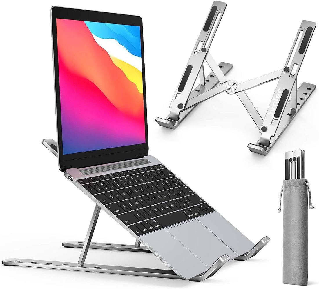 A portable, adjustable steel laptop stand