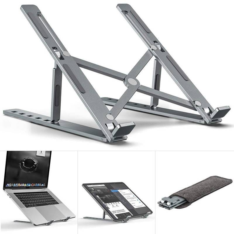 A portable, adjustable steel laptop stand