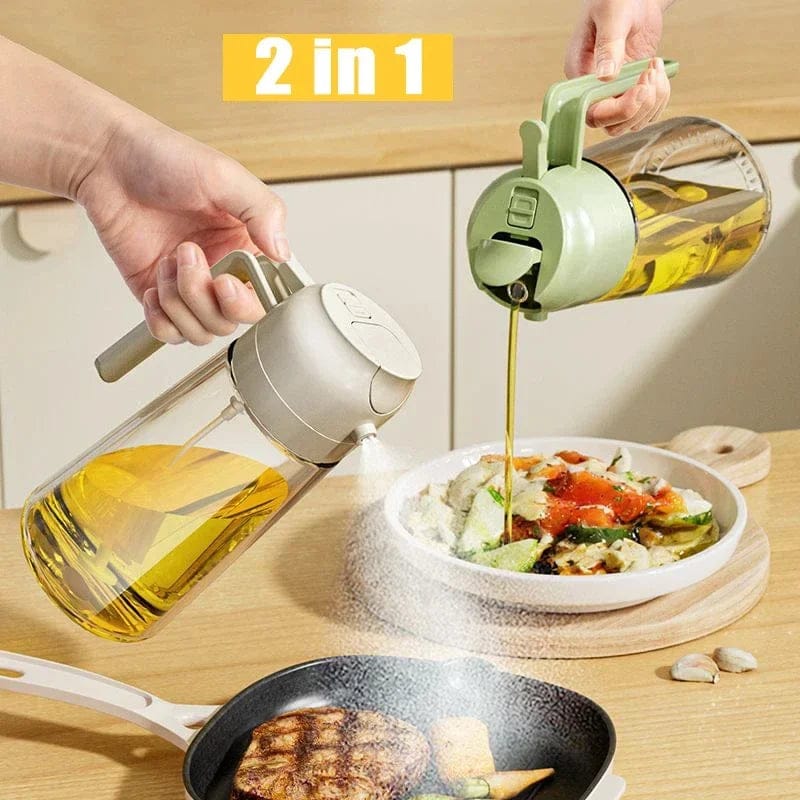 2-in-1 Oil Spray Bottle | Adjustable Mist & Dispenser | 470ml Leak-Proof Glass Container | For Cooking, BBQ, Baking & Air Fryer 380ml (Random Color)