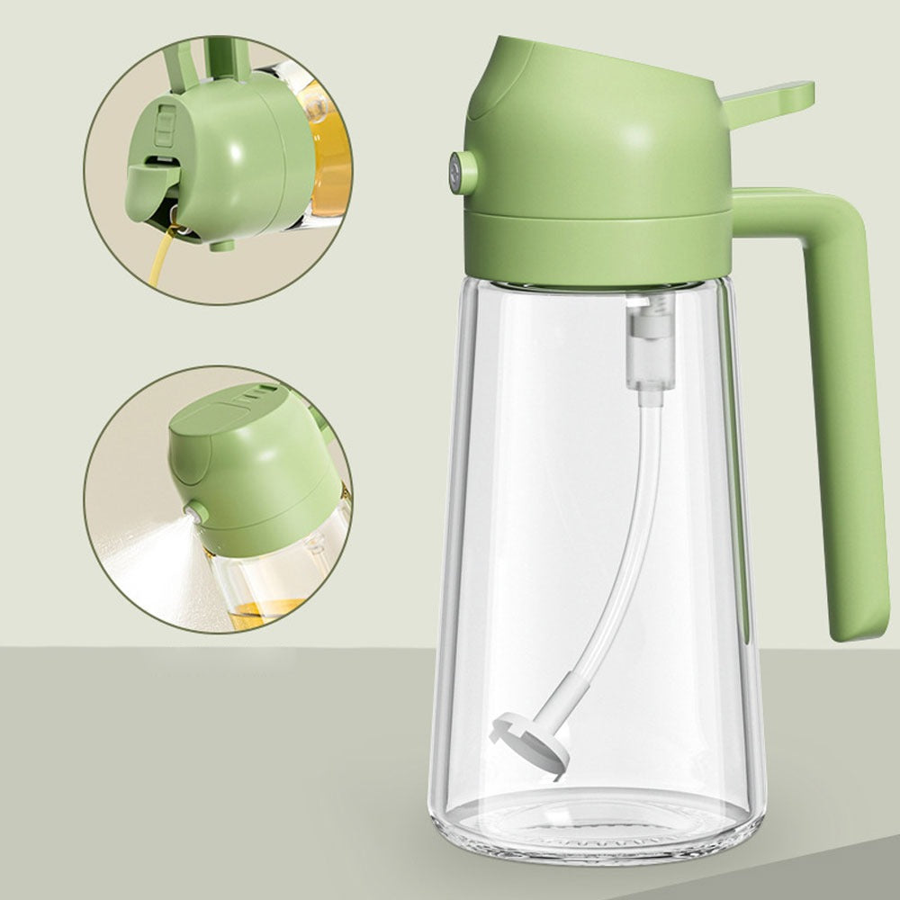 2-in-1 Oil Spray Bottle | Adjustable Mist & Dispenser | 470ml Leak-Proof Glass Container | For Cooking, BBQ, Baking & Air Fryer 380ml (Random Color)
