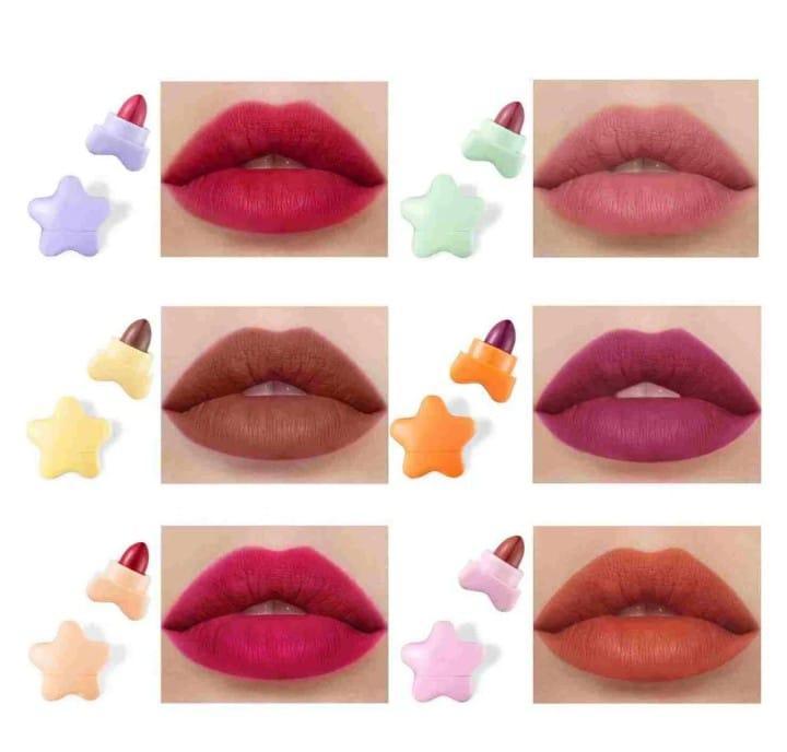 6 Pcs Star Shaped Lipstick Set Multicolor