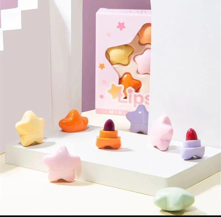 6 Pcs Star Shaped Lipstick Set Multicolor